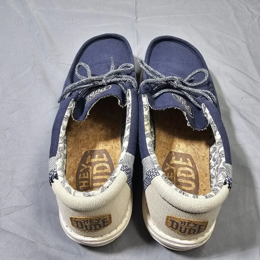 HEYDUDE Wally Navy Blue Paisley Men's Size 11 Casual Slip On Canvas Loafers